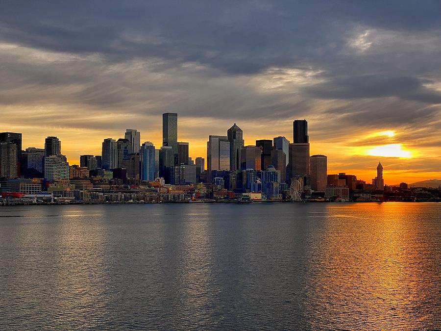Seattle Sunrise Silhouette  Photograph by Jerry Abbott