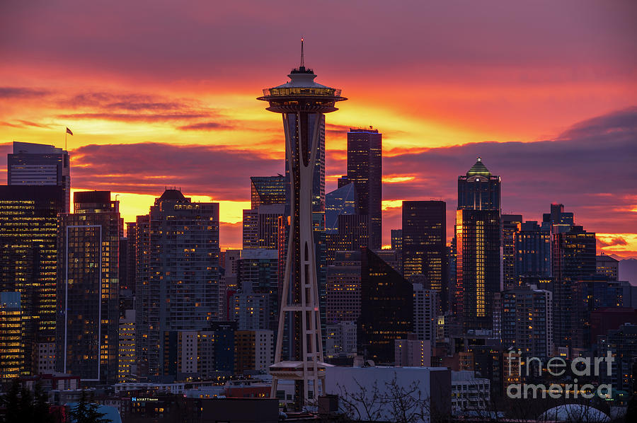 Seattle Photograph - Seattle Sunrise Skies Dramatic by Mike Reid