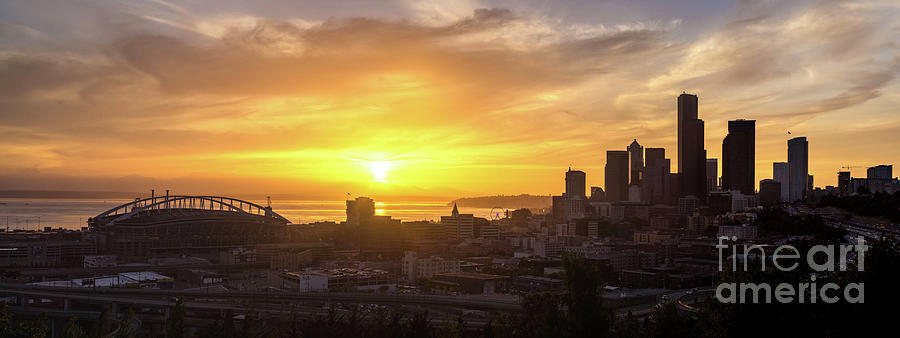 Seattle Photograph - Seattle Sunset City Profile by Mike Reid