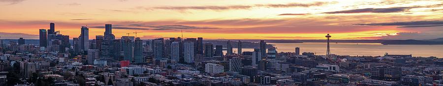 Seattle Sunset Panorama Capitol Hill View Photograph by Mike Reid