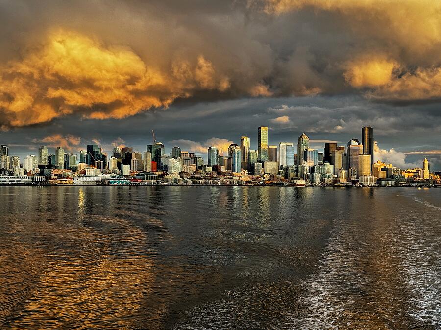Seattle Sunset Panorama Photograph by Jerry Abbott