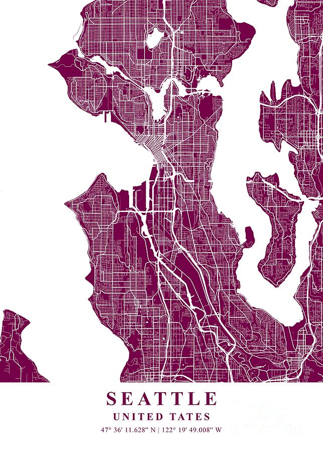 Seattle United States Plum Plane Map Photograph By Tien Stencil Pixels 4187