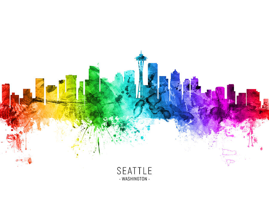 Seattle Digital Art - Seattle Washington Skyline #91 by Michael Tompsett