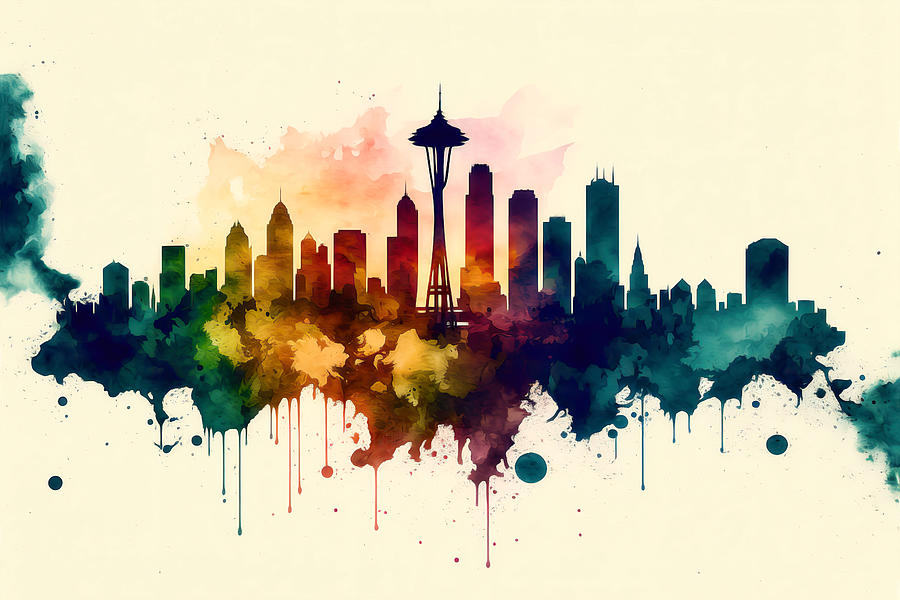 Seattle Digital Art - Seattle Washington Skyline by Wes and Dotty Weber