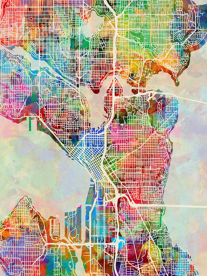 Seattle Washington Street Map Larger Digital Art by Michael Tompsett