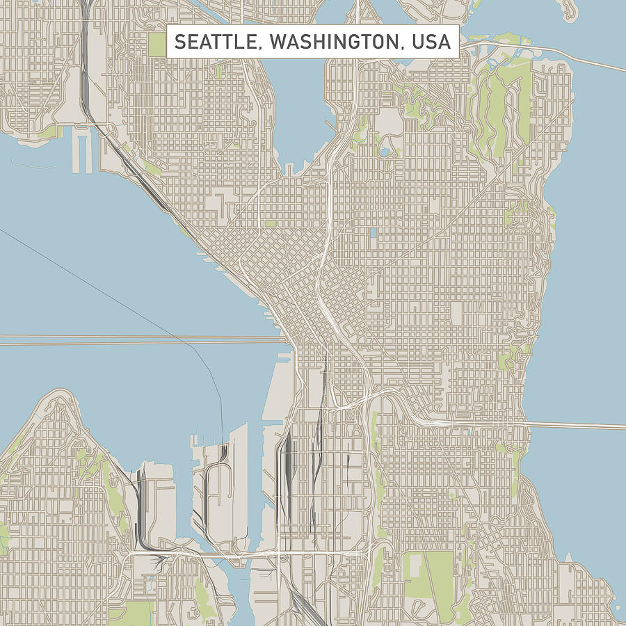 Seattle Washington US City Street Map Drawing by FrankRamspott