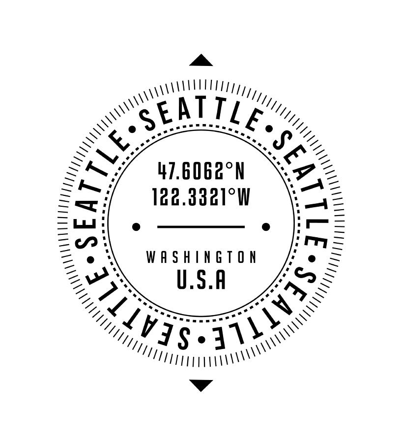 Seattle, Washington, Usa - 1 - City Coordinates Typography Print - Classic, Minimal Digital Art