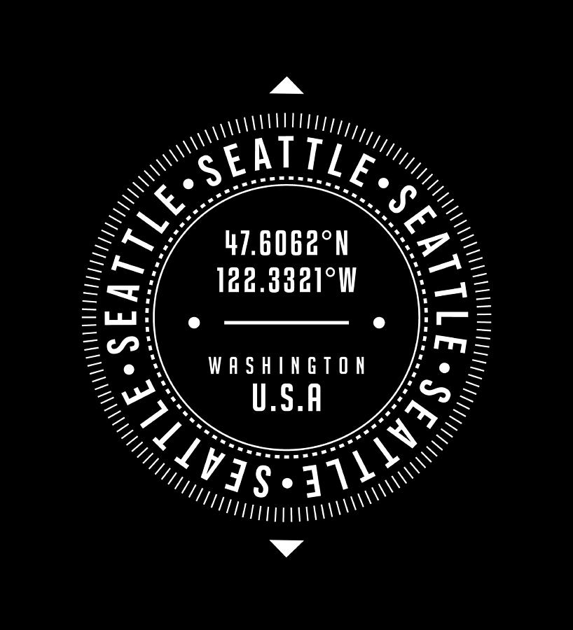 Seattle, Washington, Usa - 2 - City Coordinates Typography Print - Classic, Minimal Digital Art