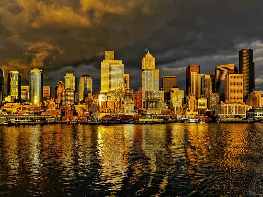 Seattle Waterfront - Winter Sunset Photograph by Jerry Abbott