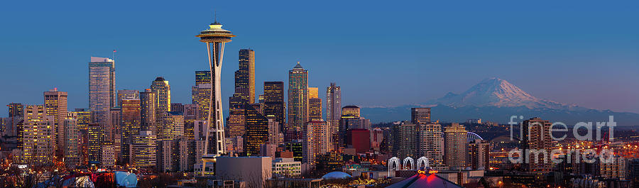 Seattle Photograph - Seattle Winter Evening Panorama by Inge Johnsson