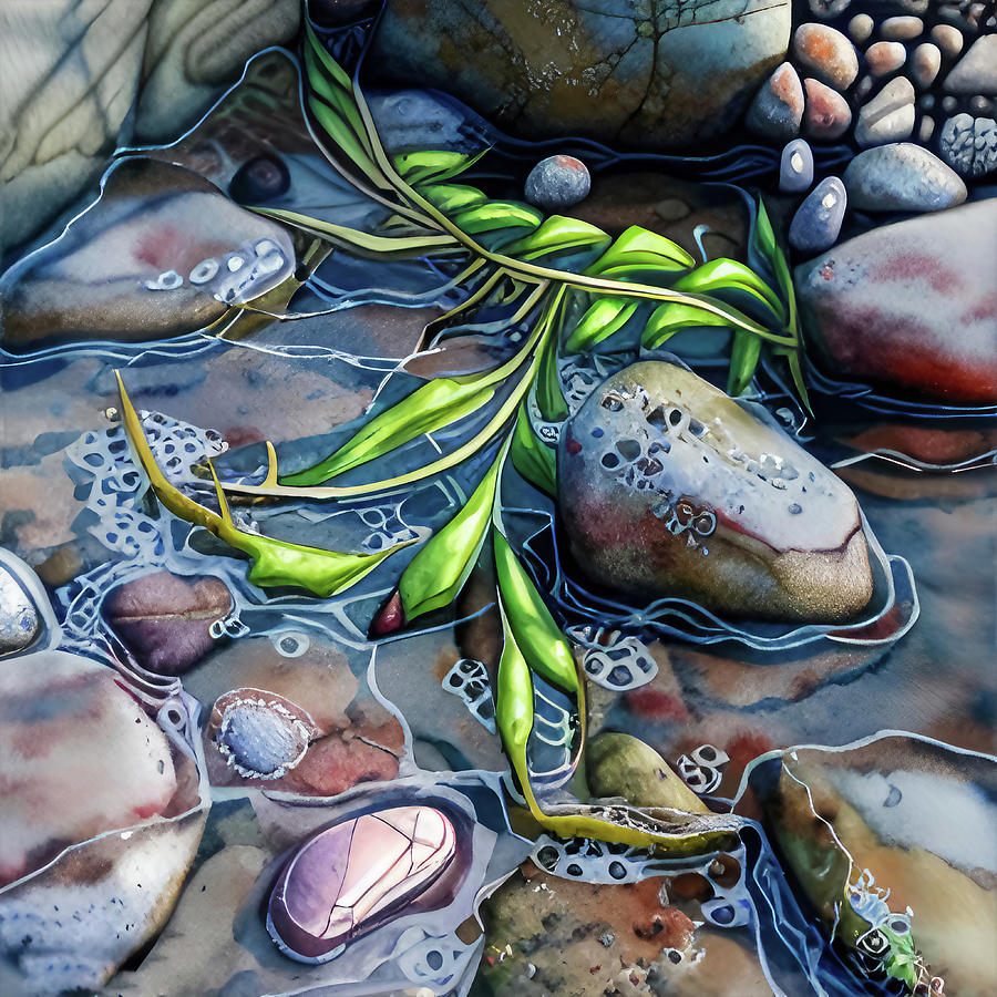 Seaweed and rocks in the water Digital Art by Tatiana Travelways