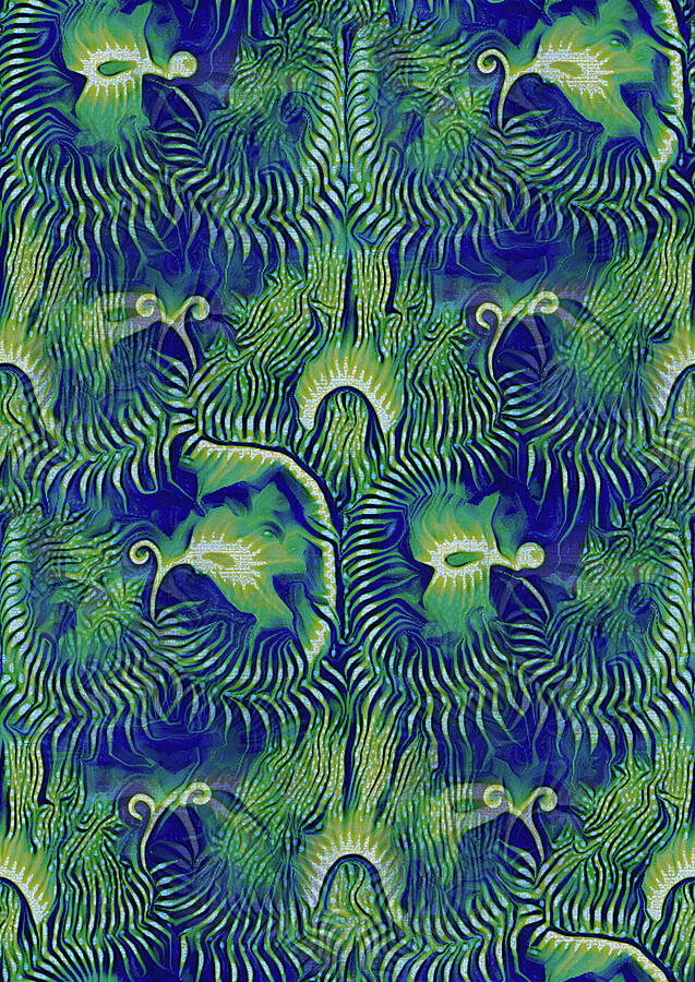 Seaweed Teal Modern Art Nouveau Pattern  Digital Art by Shelli Fitzpatrick