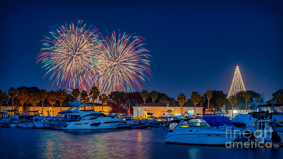 SeaWorld Fireworks Show from Dana Landing Marina in Mission Bay Photograph by Sam Antonio