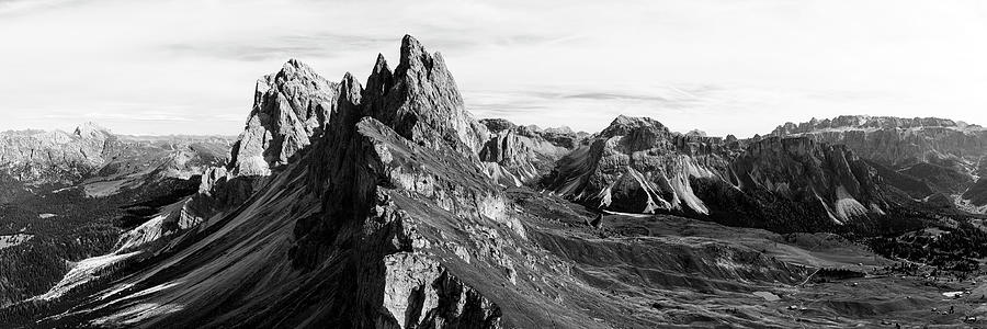 Seceda Mountains Italian Dolomites Black and White by Sonny Ryse