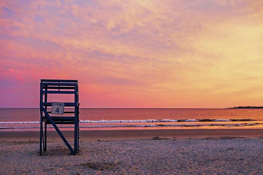 Second Beach Lifeguard Chair Sunset MIddletown Rhode Island Newport Photograph by Toby McGuire