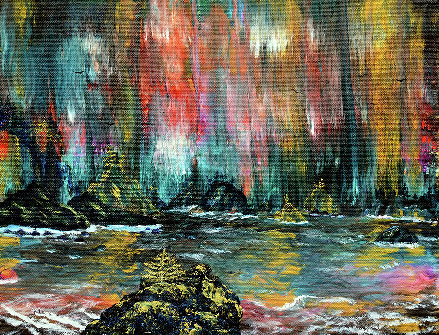 Secret Beach in the Rain Painting by Laura Iverson