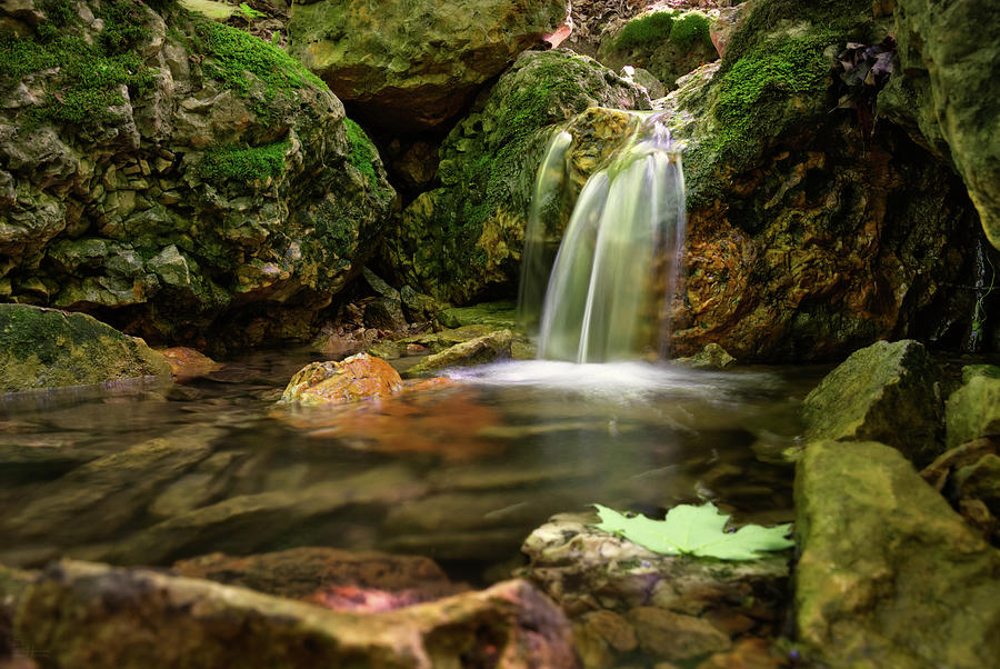 Secret Faery World - Small waterfall in forest at Blue Mound State Park Wisconsin Photograph by Peter Herman