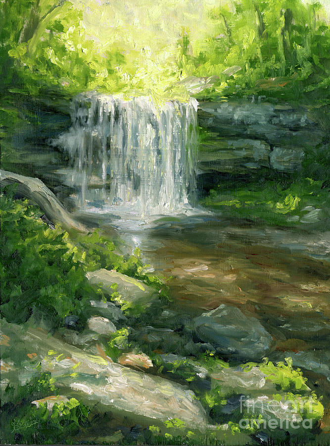 waterfall forest painting