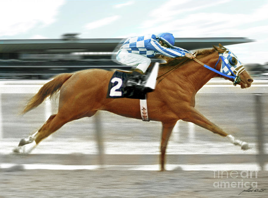 Seabiscuit Mixed Media - Secretariat, moving like a tremendous machine, Belmont Stakes by Thomas Pollart