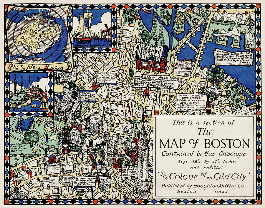 Boston Drawing - Section of the Map of Boston by Blake Everett Clark