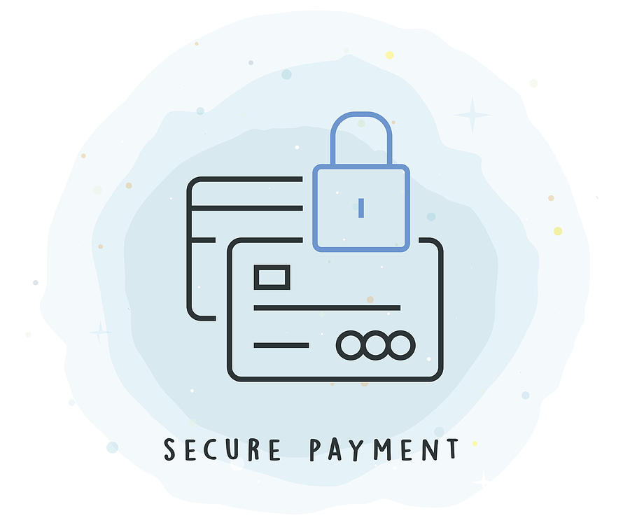 Secure Payment Icon with Watercolor Patch Drawing by Enis Aksoy