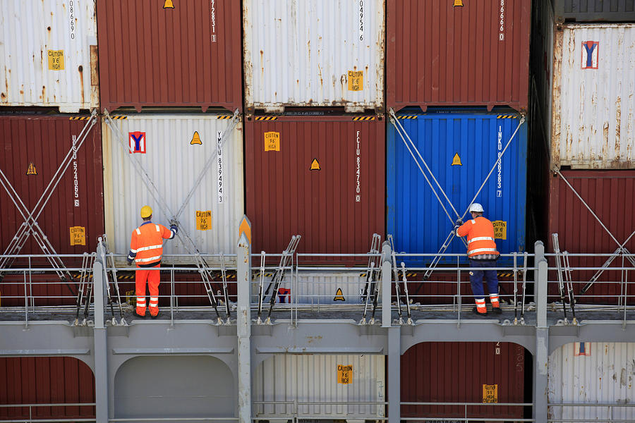 Securing Of Containers At Container Chip Photograph by Hans-Peter Merten