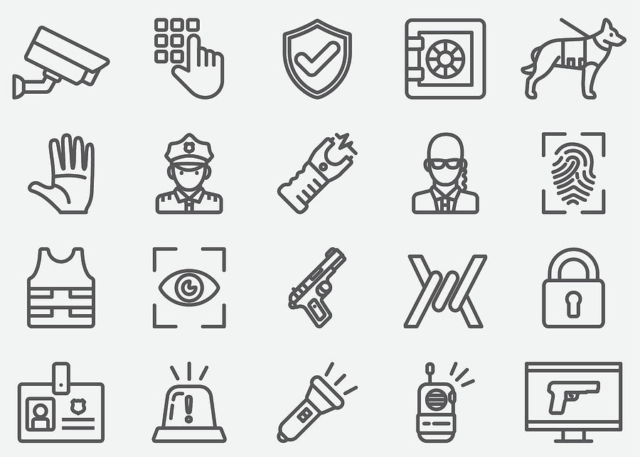 Security Guard Line Icons Drawing by LueratSatichob