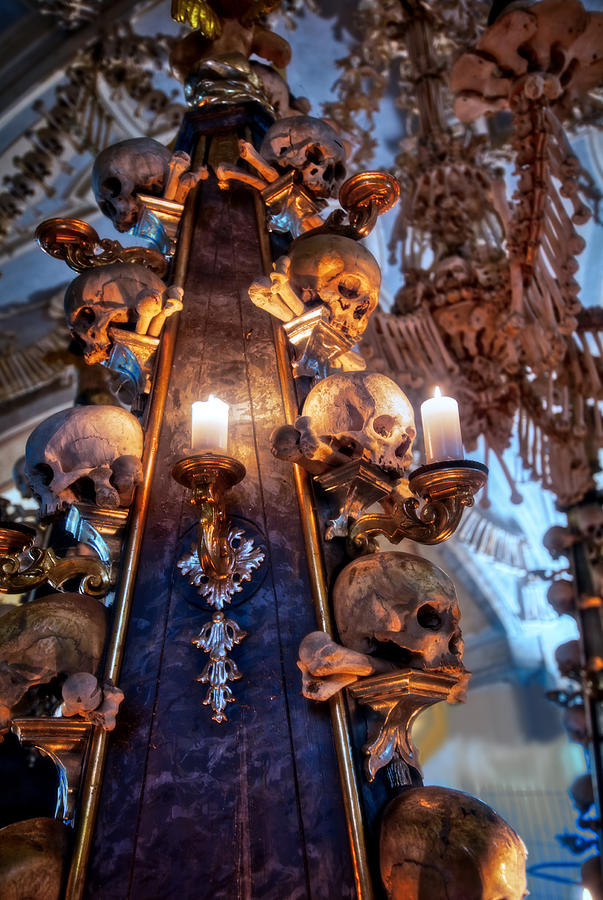 Skull Photograph - Sedlec Ossuary Column Photo Art, Skull Bone Church by Sedlec Ossuary Project