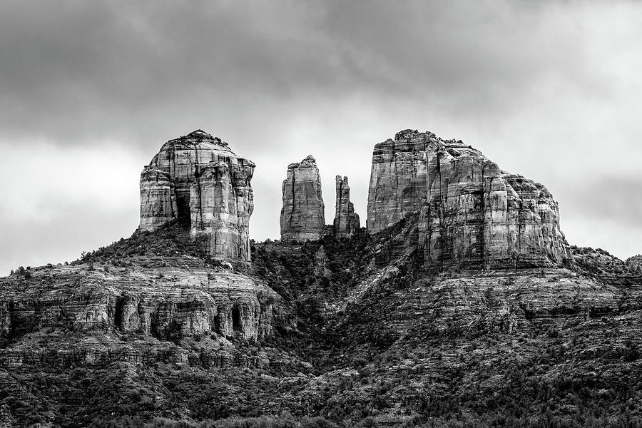 Black And White Photograph - Sedona Arizonas Cathedral Rock in Black and White by Good Focused