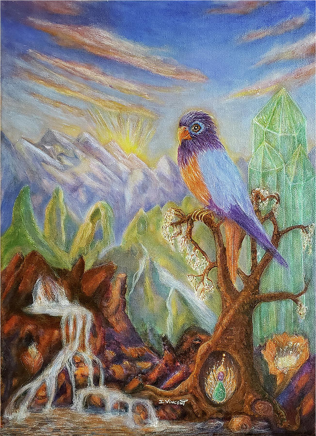 Sedona Bird and Crystals Painting by Irene Vincent