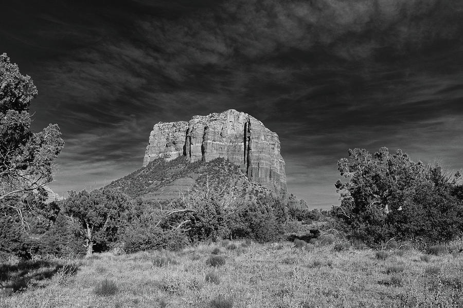Sedona Black and White Landscape, Courthouse Butte Photograph by Chance Kafka