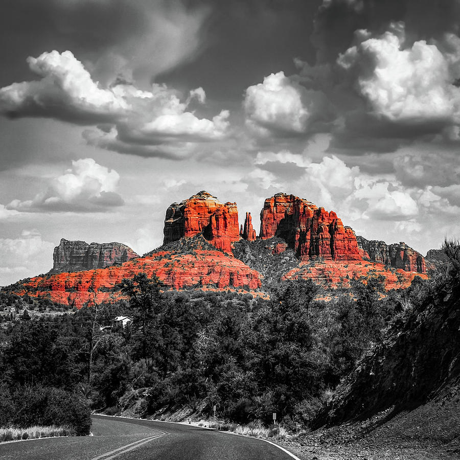 Sedona Red Rock Crossing - Cathedral Point Rock In Selective Color 1x1 Photograph by Gregory Ballos