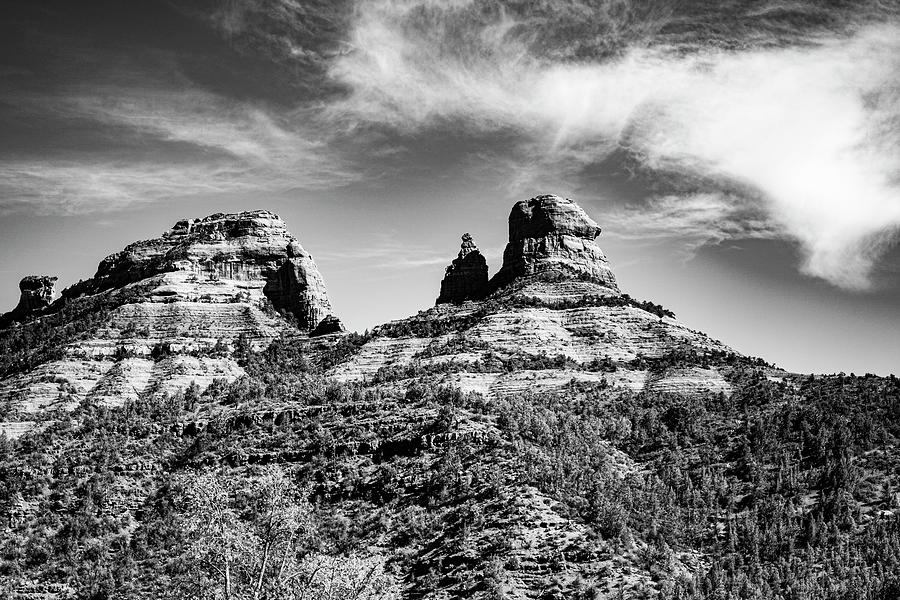 Sedona Rocks In Black And White Photograph