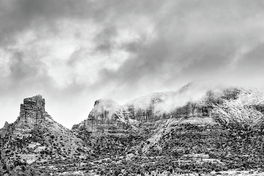 Black And White Photograph - Sedona Snow Storm in Black and White by Good Focused