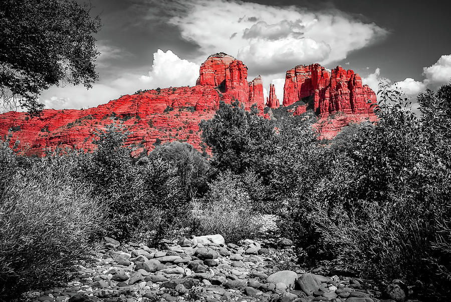 Sedonas Cathedral Rock In Selective Color - Red Rock Crossing Landscape Photograph by Gregory Ballos