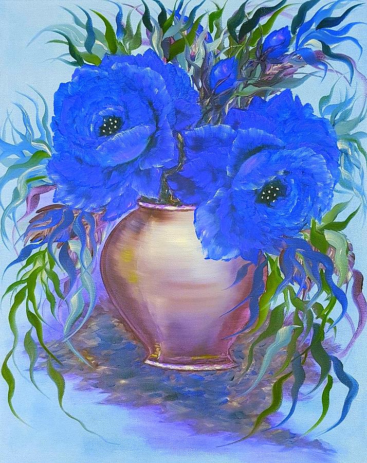 Seduction in roses blue glow  Painting by Angela Whitehouse