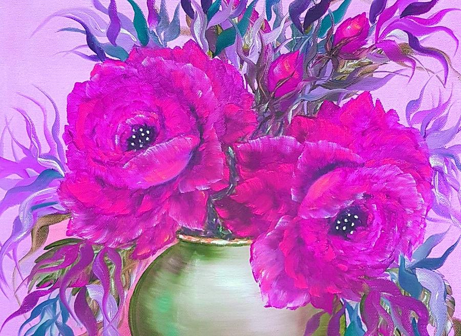 Flower Painting - Seduction in roses pink lilac glow mini  by Angela Whitehouse