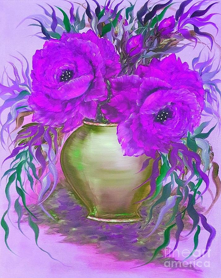 Flower Painting - Seduction in roses purple glow  by Angela Whitehouse
