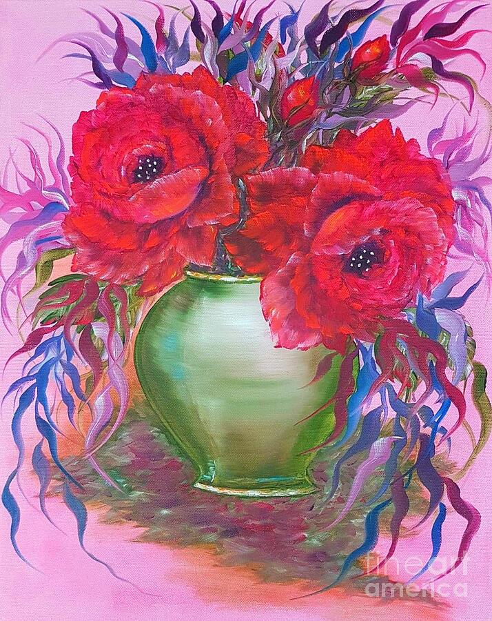 Seduction in roses red glow  Painting by Angela Whitehouse