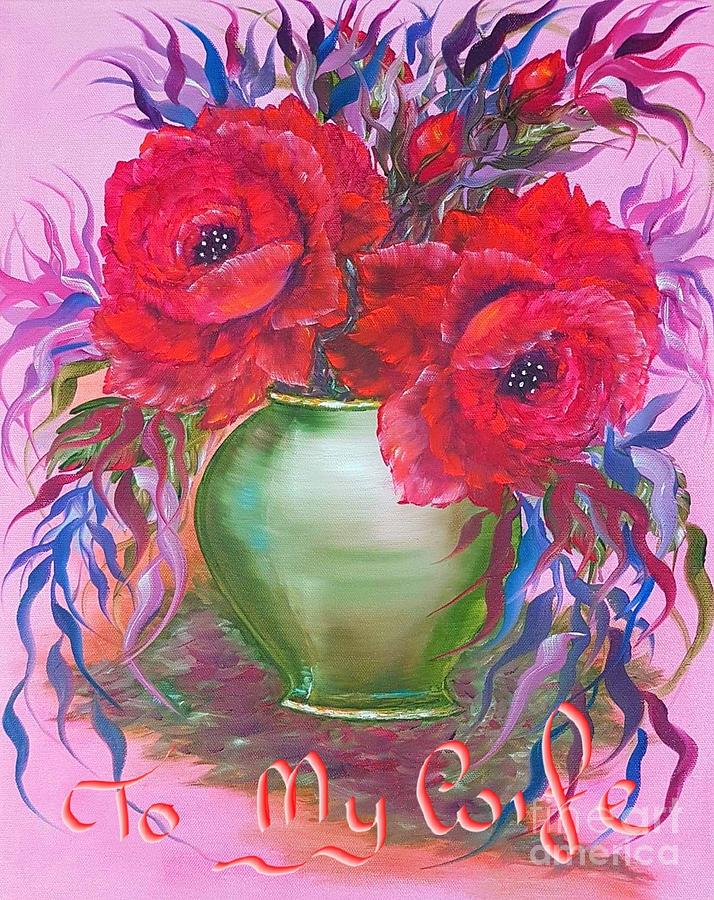 Flower Painting - Seduction in roses to my wife loving red glow by Angela Whitehouse