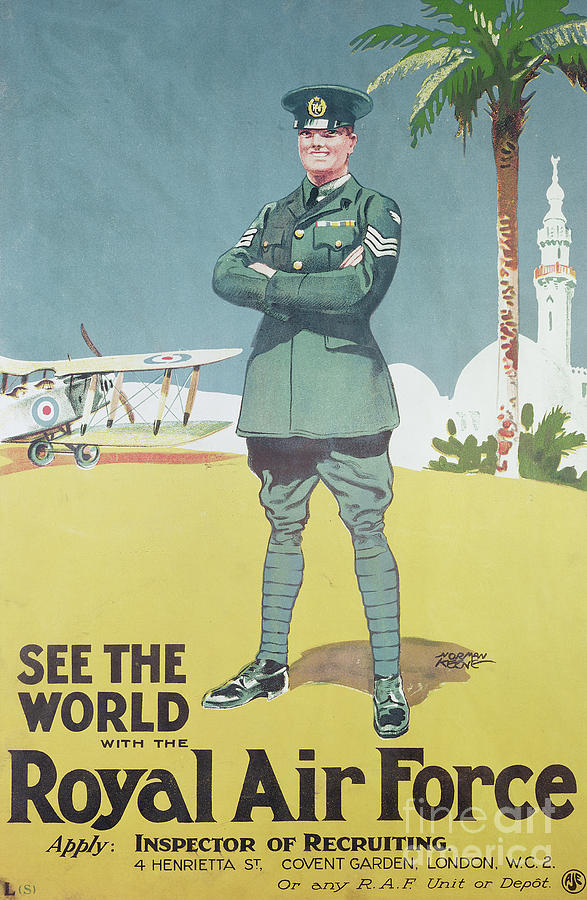 See the World with the Royal Air Force, recruitment poster, circa 1920  Painting by Norman Keene