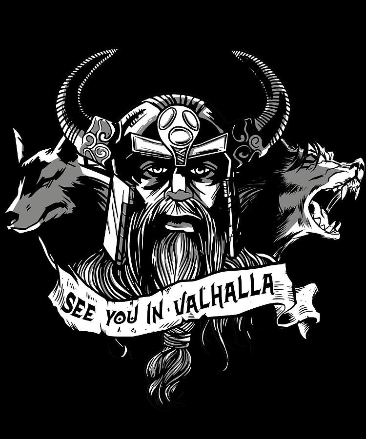 See You In Valhalla Viking cool blue Painting by Oliver Morris - Pixels