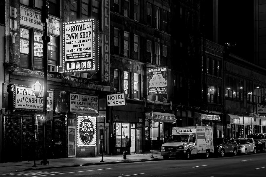 Vintage Photograph - Seedy block at night in Chicago.   by Sven Brogren