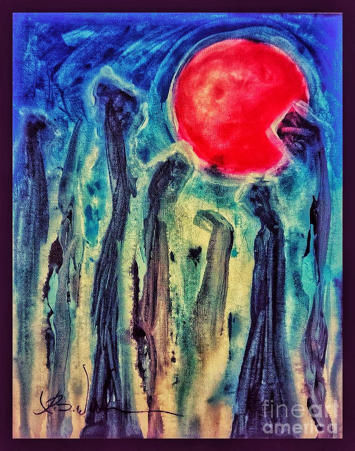 Blood Moon Painting - Seekers Under Blood Red Moon by Rj Williams