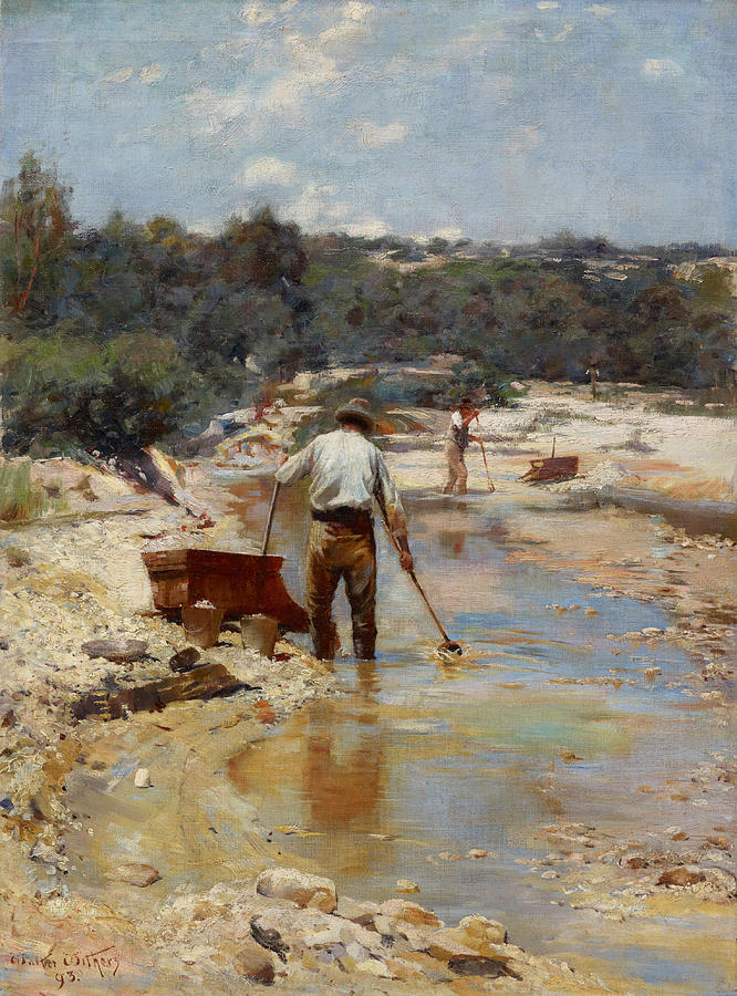 Walter Painting - Seeking for gold   cradling  by Walter Withers