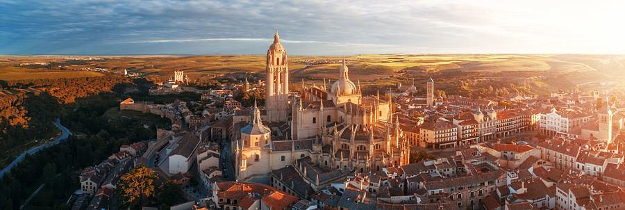 Segovia Cathedral aerial panorama view sunrise Photograph by Songquan Deng