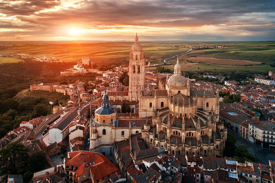 Segovia Cathedral aerial view sunrise Photograph by Songquan Deng