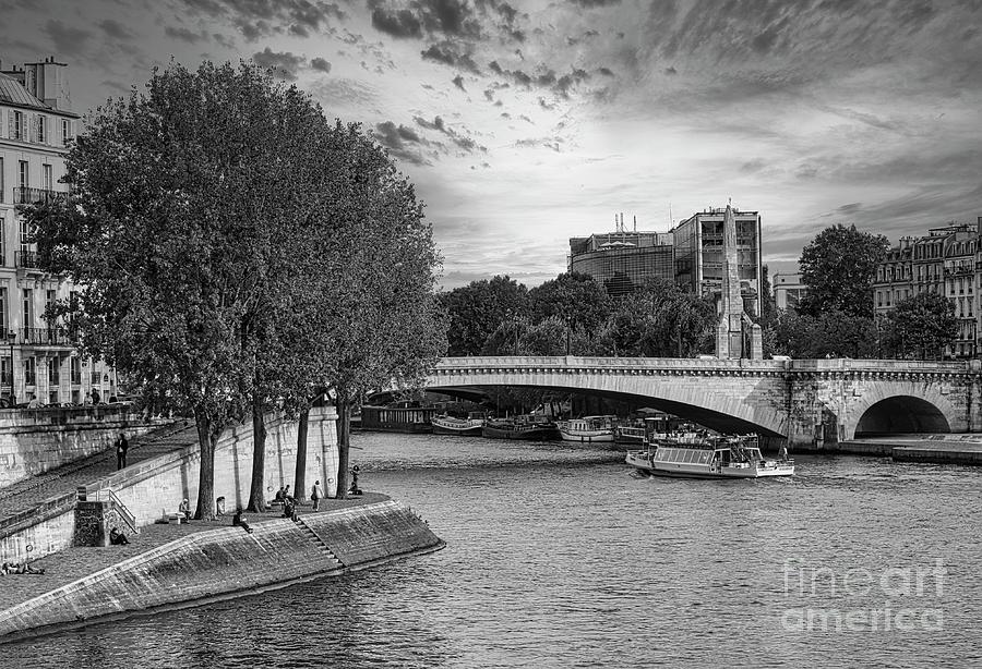 Seine River French Architecture France Black white  Photograph by Chuck Kuhn