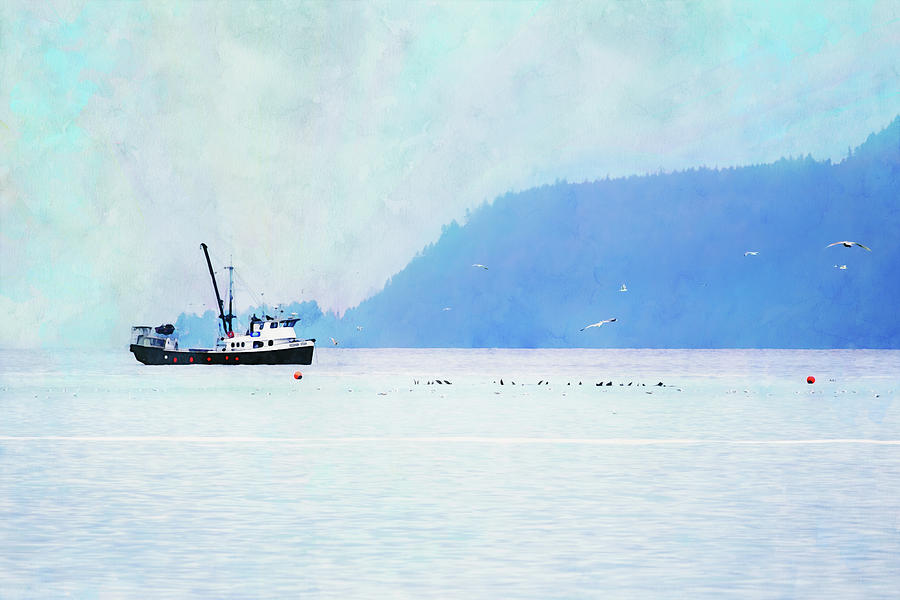 Seiner Fishing in Deep Bay British Columbia Mixed Media by Peggy Collins