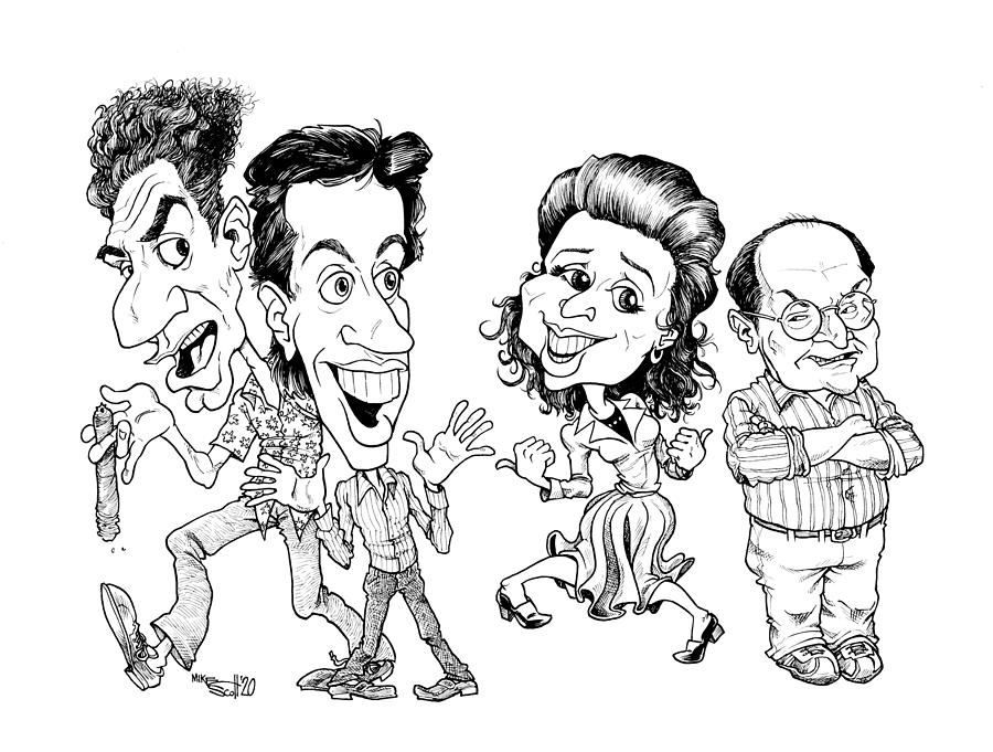 Seinfeld cast Drawing by Mike Scott